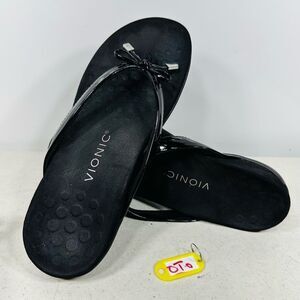 Vionic Women Thong Sandals Patent Leather Black Size 8,5